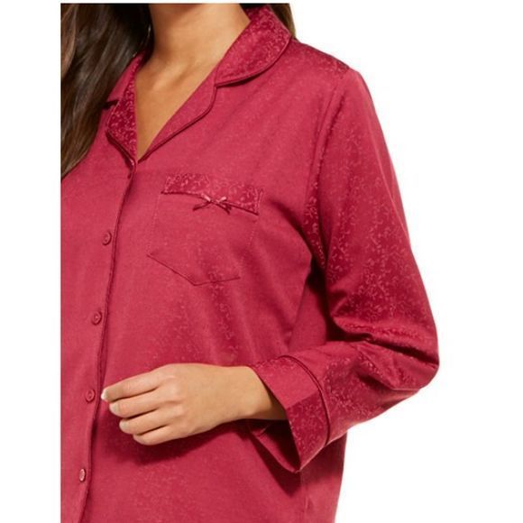 SOLD OUT-Miss Elaine Jacquard Satin Pajama Set-Cranberry-L - Picture 5 of 7